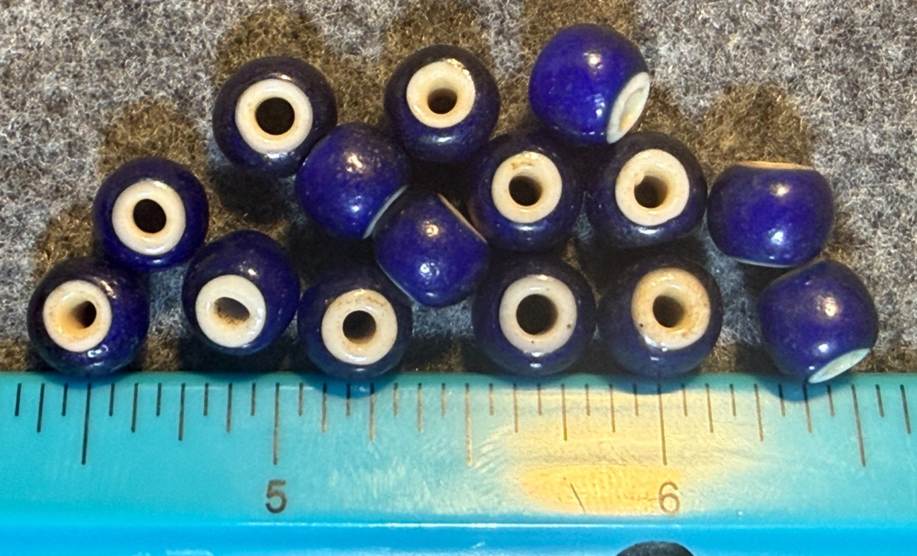 15 Cobalt Blue Indian Trade Beads White Hearts Huron Indian Great Lakes 1700's