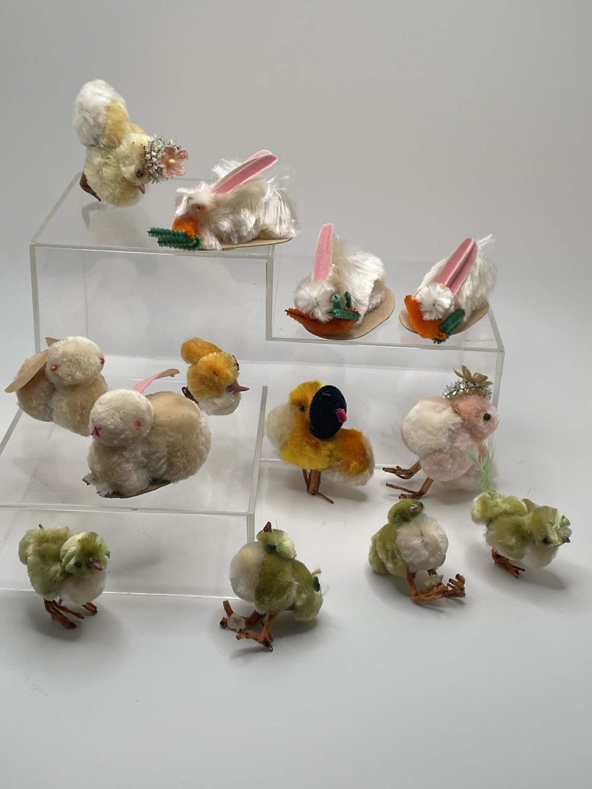 13 Lot Vintage Chenille Pom Pom Easter Chicks & Bunny Rabbits Wire Feet Hats 13 Lot Vintage Chenille Pom Pom Easter Chicks & Bunny Rabbits Wire Feet Hats