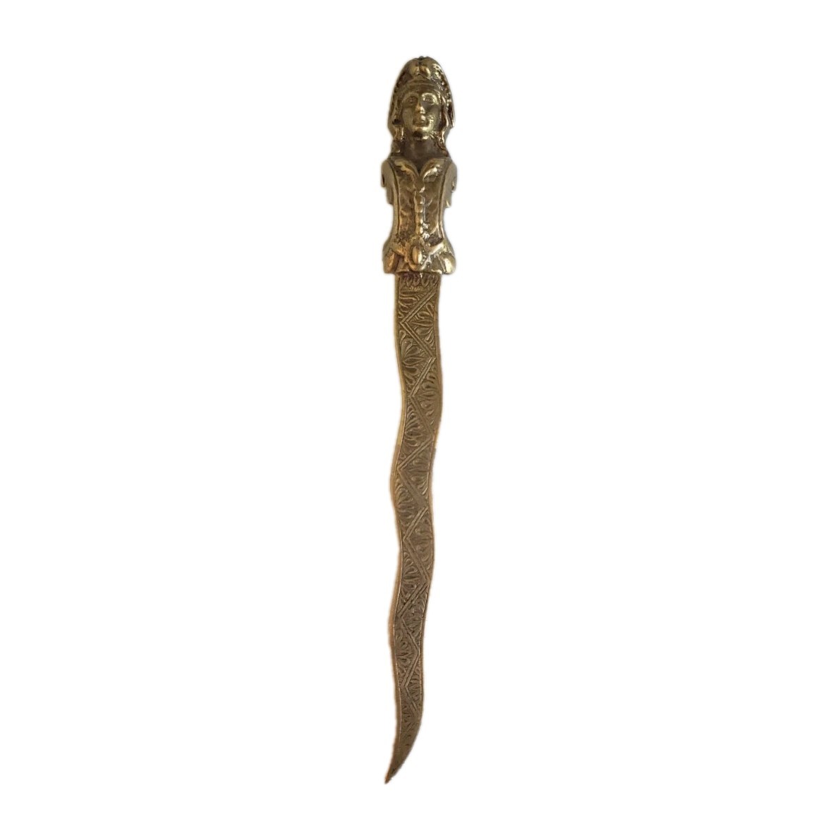 VTG Brass Athena Minerva Figural Letter Opener Roman Greek Warrior Knife 9.5\