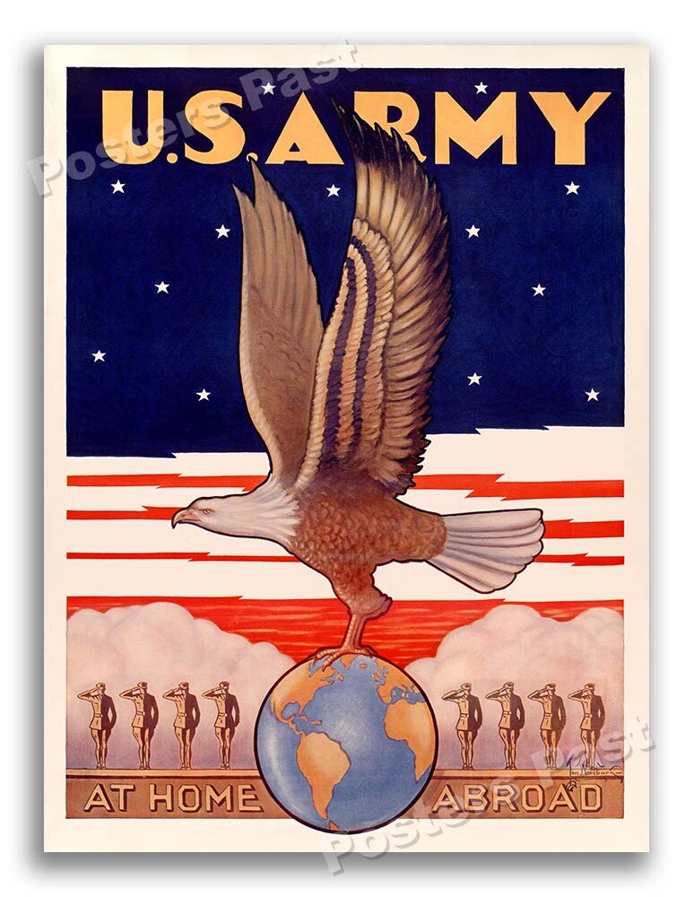 1940s U.S. Army - At Home Abroad WWII Historic War Poster - 24x32