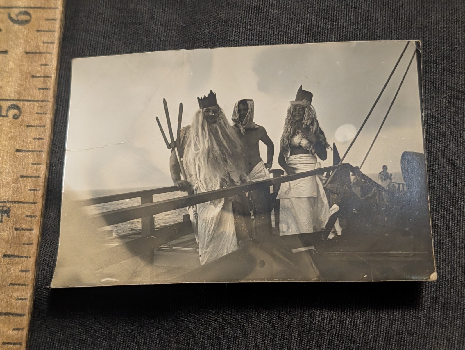 antique Group of men Equator-crossing ceremonies Neptune Sailors antique photo 