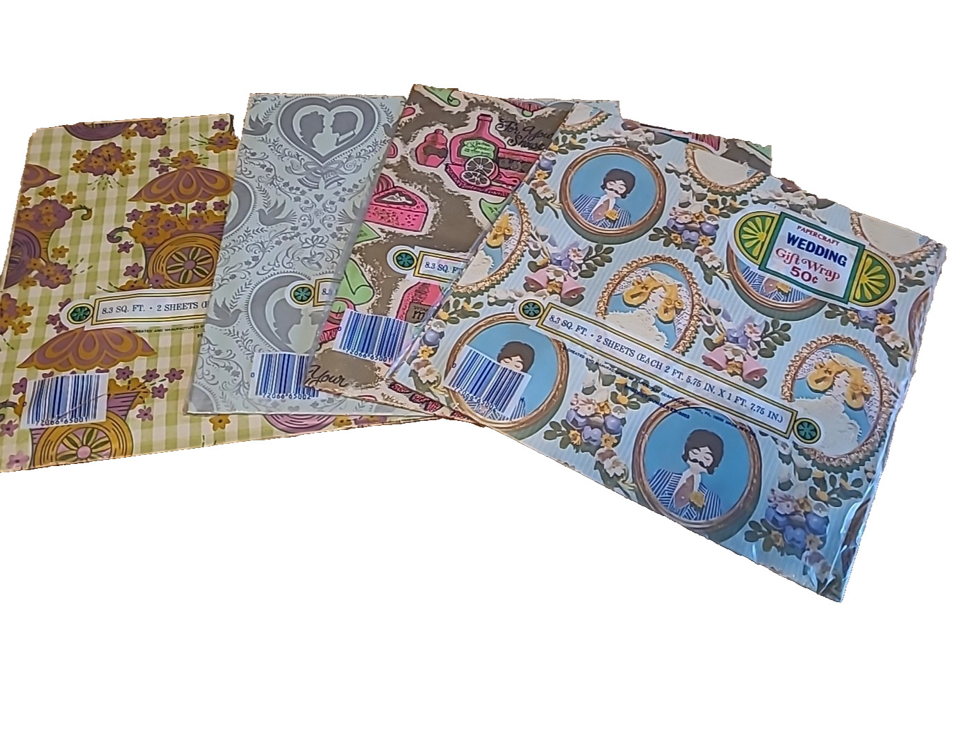 Lot 4 Vtg MCM wedding Shower Gift Wrap Wrapping Paper Craft Junk Journal 70's