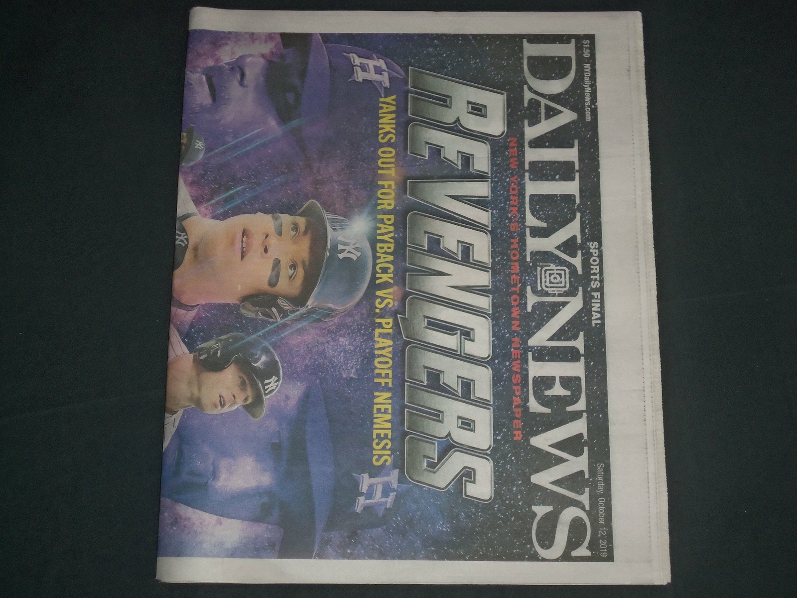 2019 OCTOBER 12 NEW YORK DAILY NEWS NEWSPAPER-YANKEES OUT FOR REVENGE VS. ASTROS 2019 OCTOBER 12 NEW YORK DAILY NEWS NEWSPAPER-YANKEES OUT FOR REVENGE VS. ASTROS