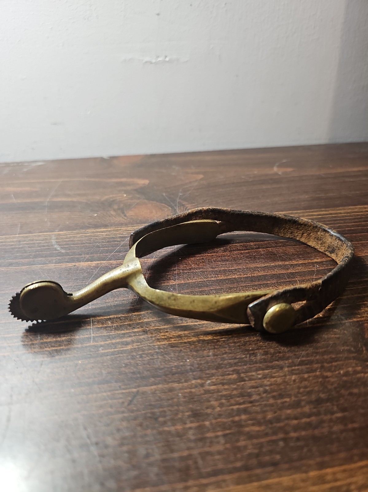 Single Leather Brass Cowboy Boot Horse Spur Vtg Metal Western Decor Ranch Rodeo