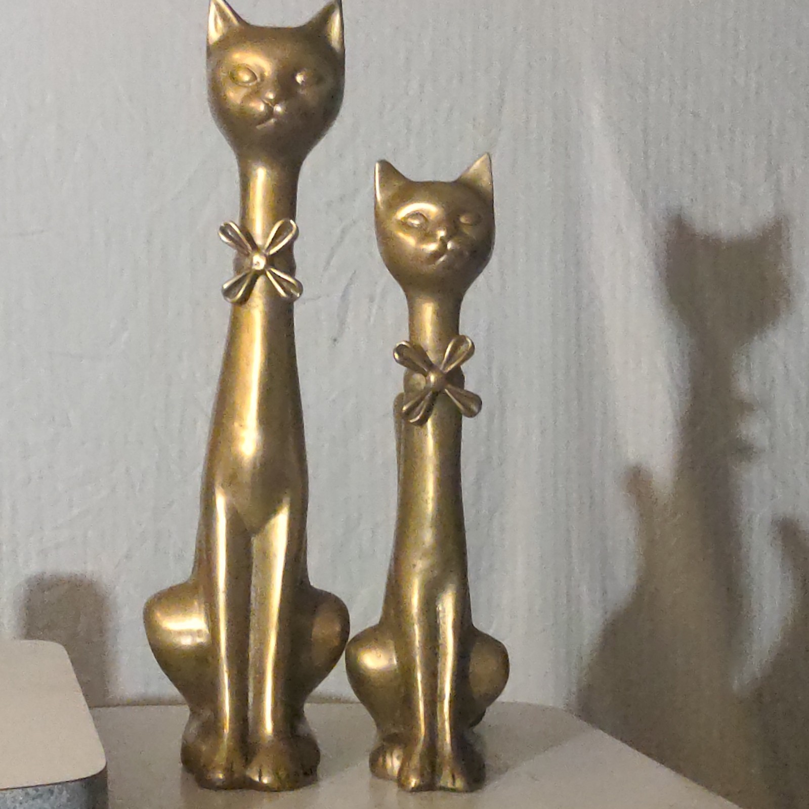 Set of 2 Vintage Brass Cat Figurines with Bow Collar/Accents Set of 2 Vintage Brass Cat Figurines with Bow Collar/Accents