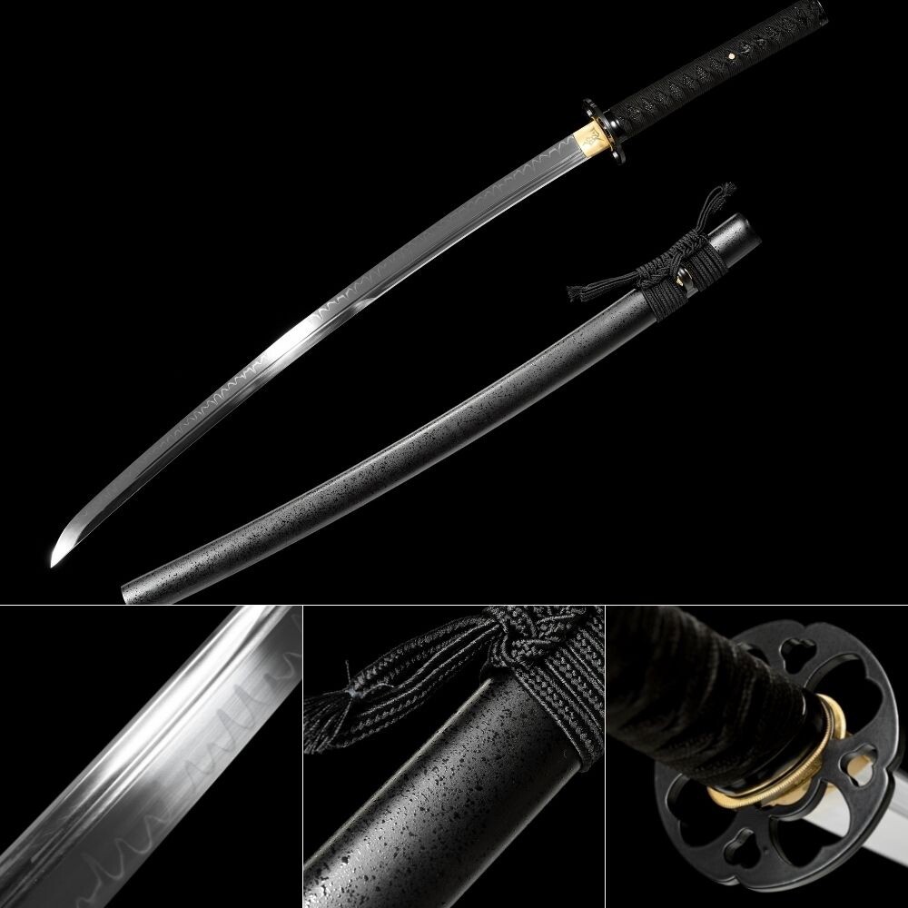 Black katana Handmade Katana Clay Tempered T10 Steel Unokubi-Zukuri