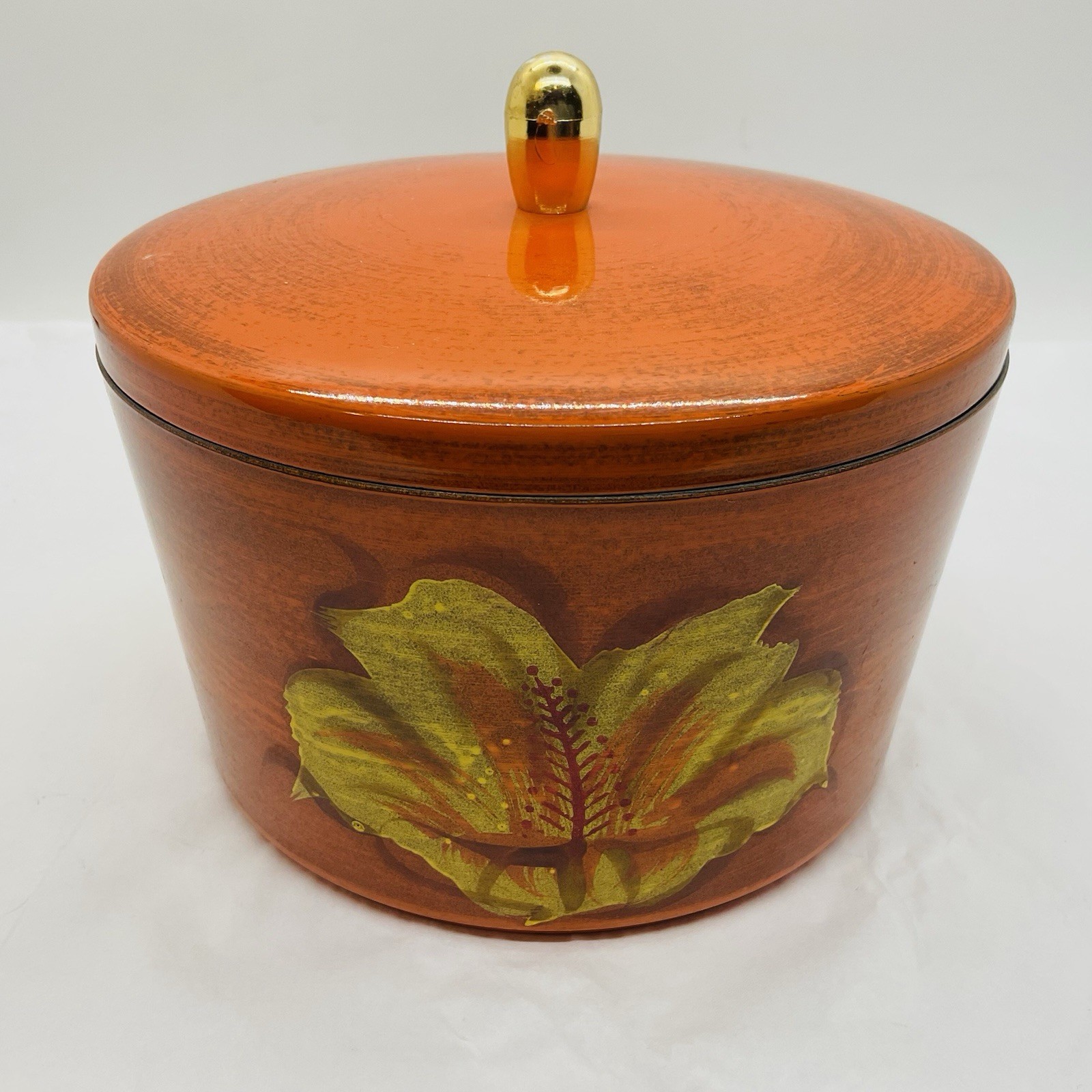 Japanese VTG Orange Lacquer Ware Stacking Nesting 3 Set Bowls&Lid Floral Design