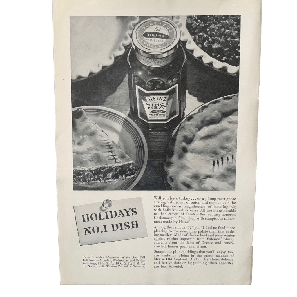 Vintage 1936 Heinz Mince Meat Holidays No 1 Dish Ad Advertisment