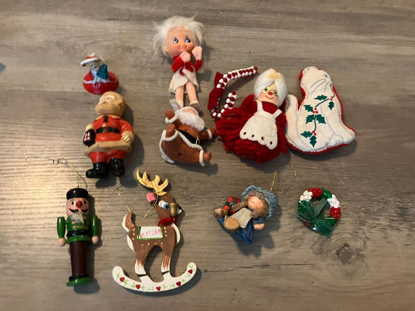 Vintage Christmas Ornaments Lot  2 Marked Japan 1 Taiwan Bell Santa Pixie