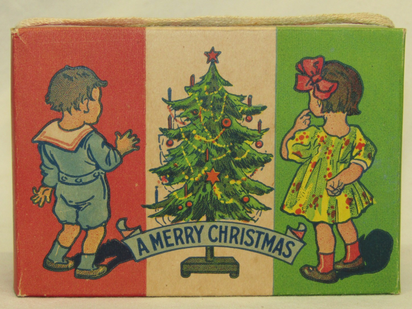 USA Antique Child Candy Container Box Vintage Merry Christmas Ornament 1930's USA Antique Child Candy Container Box Vintage Merry Christmas Ornament 1930's