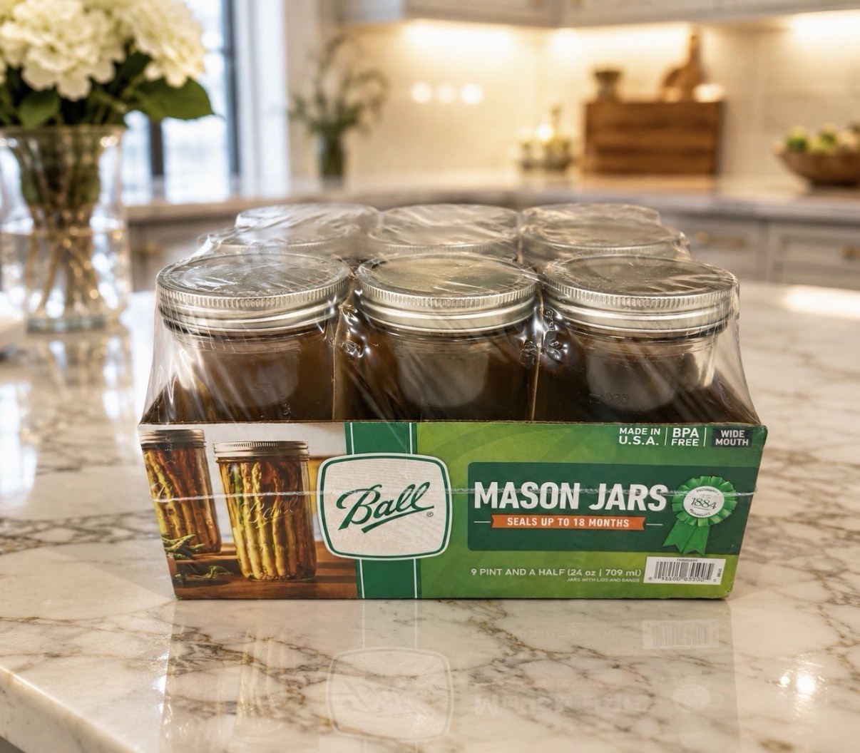 NEW Ball Mason Jar 24 oz Pint And A Half Sealed Case Of 9 Glass Discontinued NEW Ball Mason Jar 24 oz Pint And A Half Sealed Case Of 9 Glass Discontinued