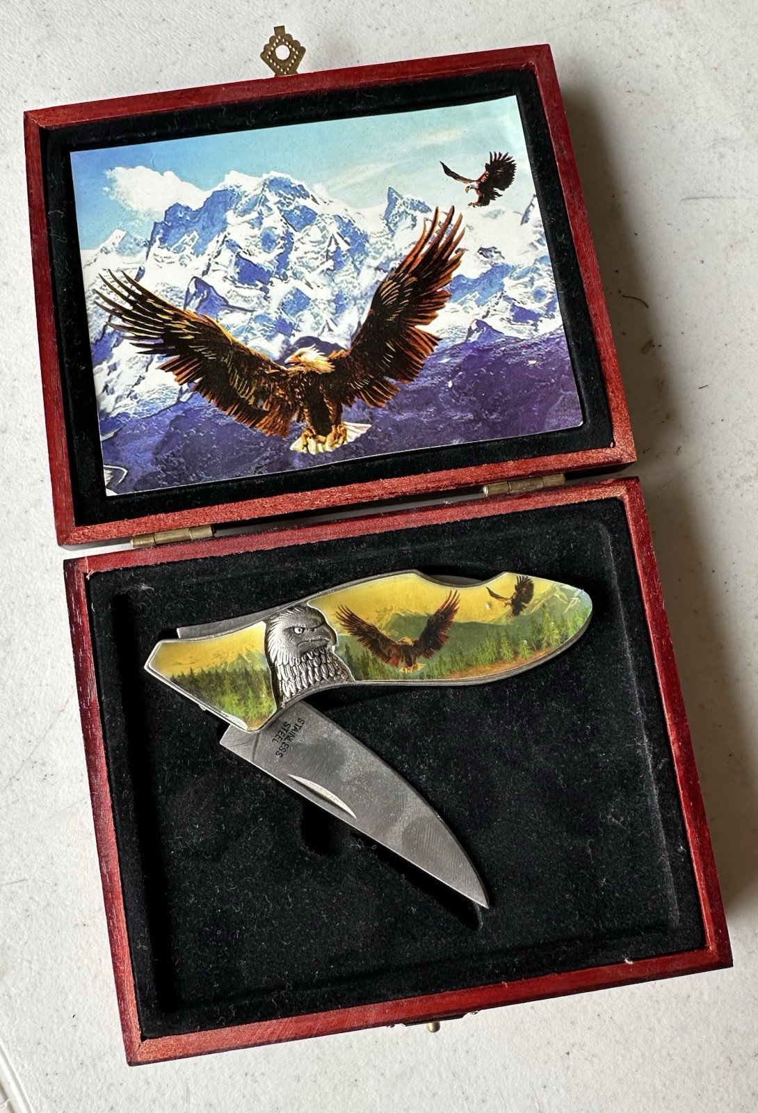 Rare Vintage Eagle Design Folding Pocketknife Stainless Steel Decorative Box
