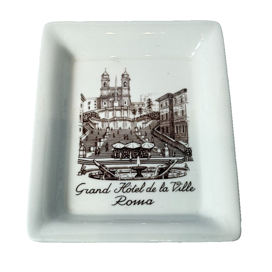RARE Grand Hotel de la Ville 5 STAR Ashtray ROMA Souvenir  ITALY Porcelain Dish