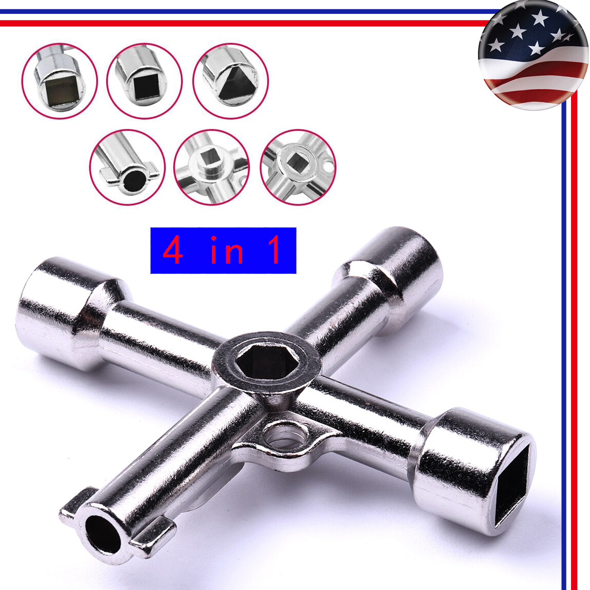 4-in-1 Cross Key Wrench for Electric Control Cabinet and Elevator, Triangle Key