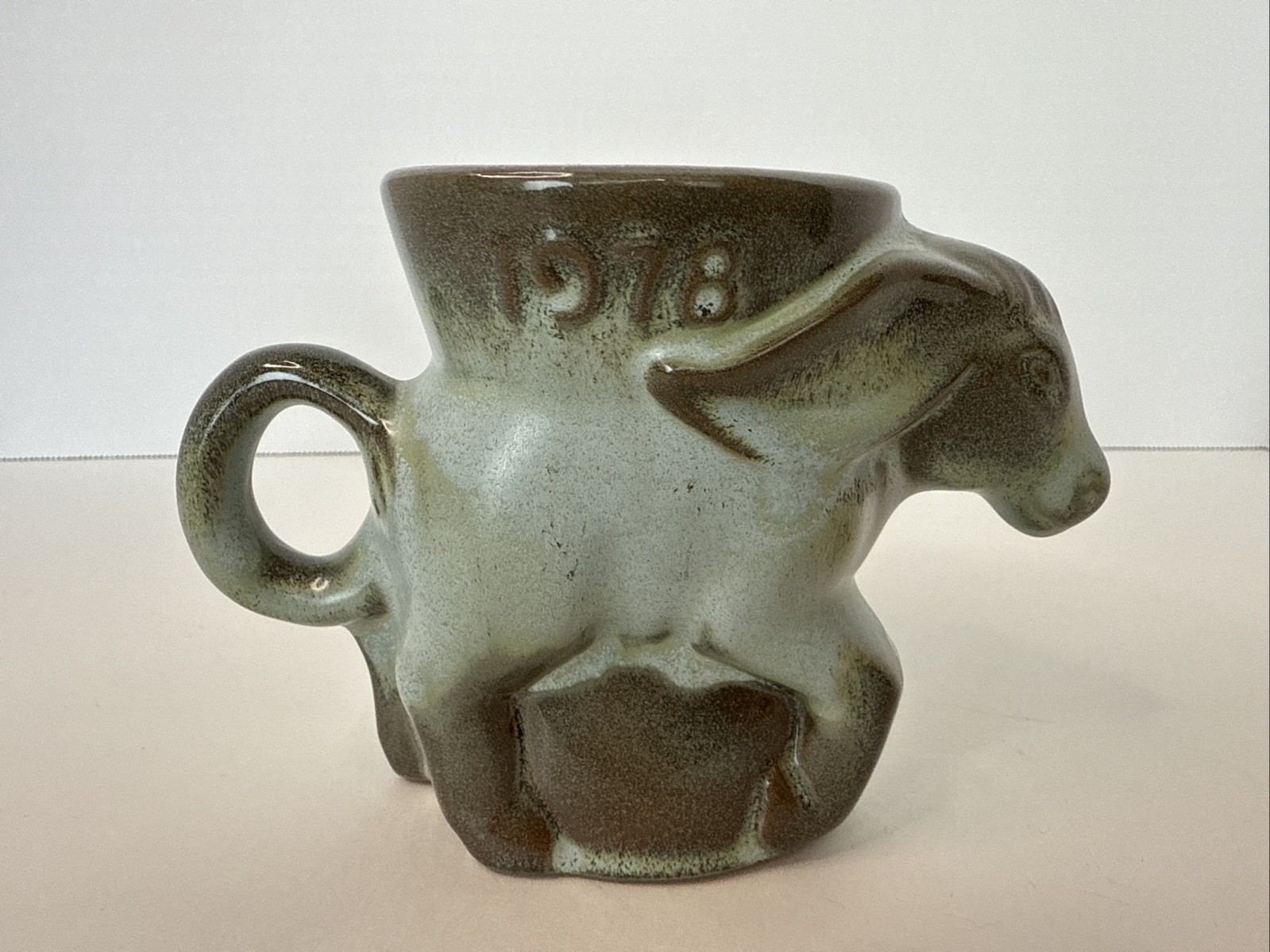 Vintage Frankoma Pottery 1978 Donkey Mug Green Dem Political Politics Election