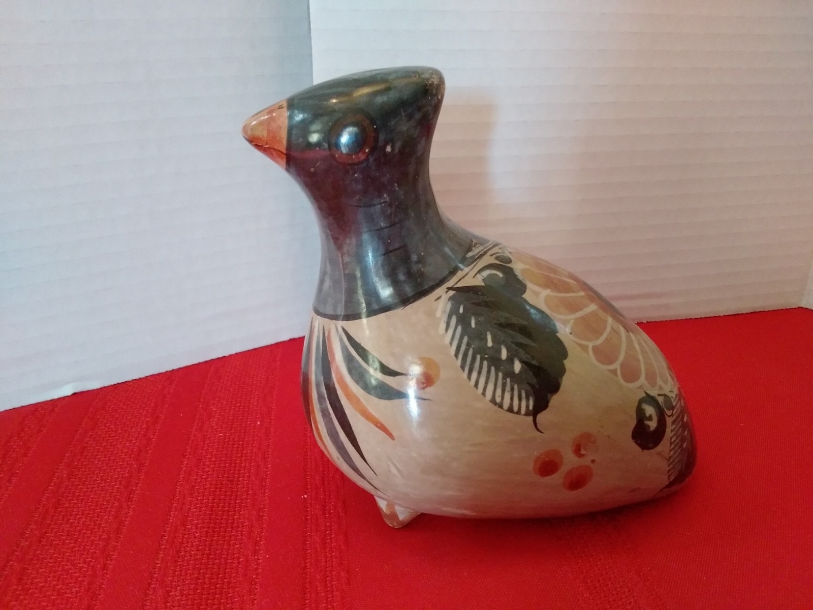 Vintage Tonala Mexican Pottery Bird Dove Figurine Folk Art Hand Painted 5\