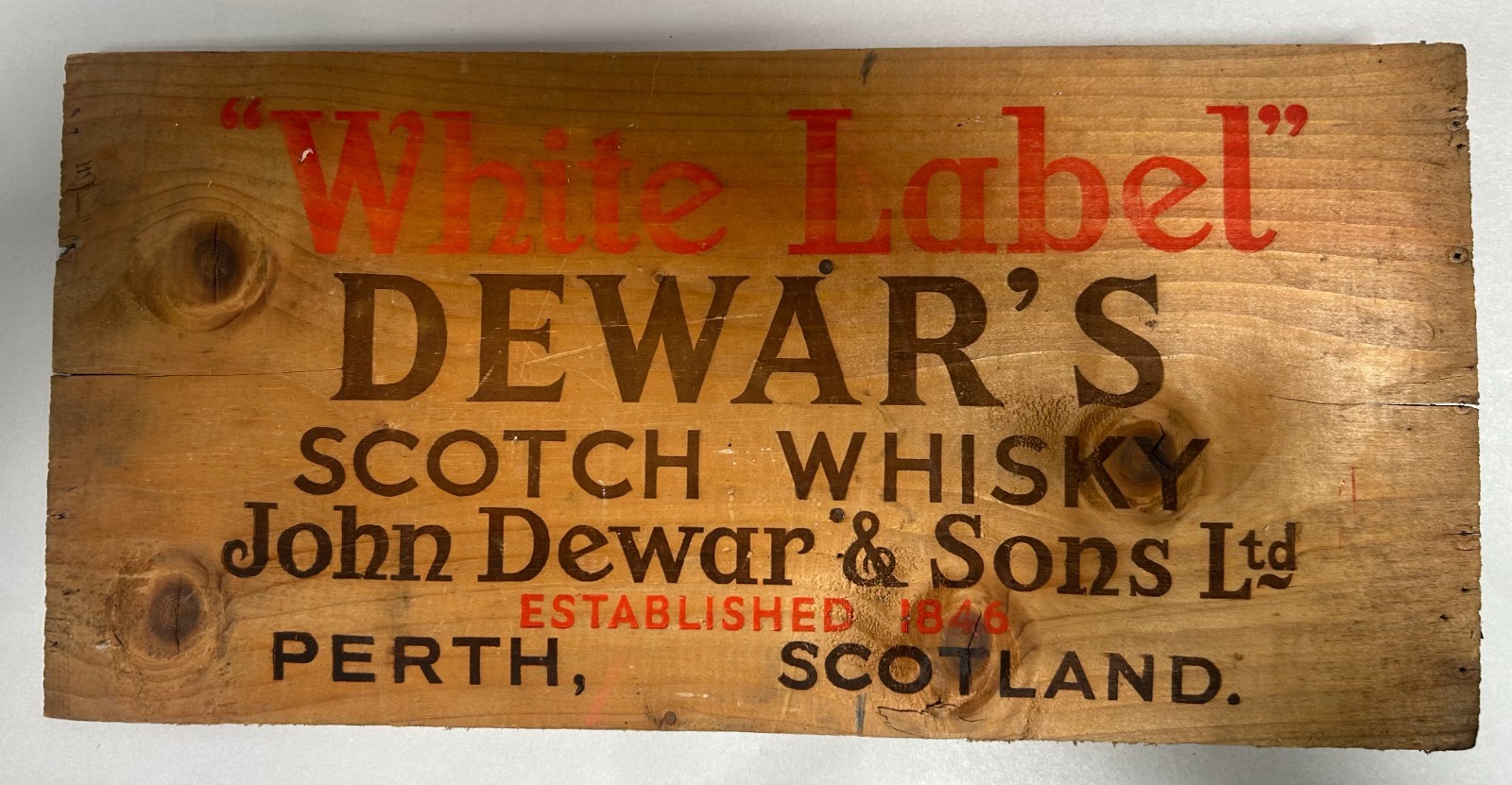 Vtg Antique John Dewar & Sons White Label Scotch Whisky Wood Crate LID ONLY (A9)
