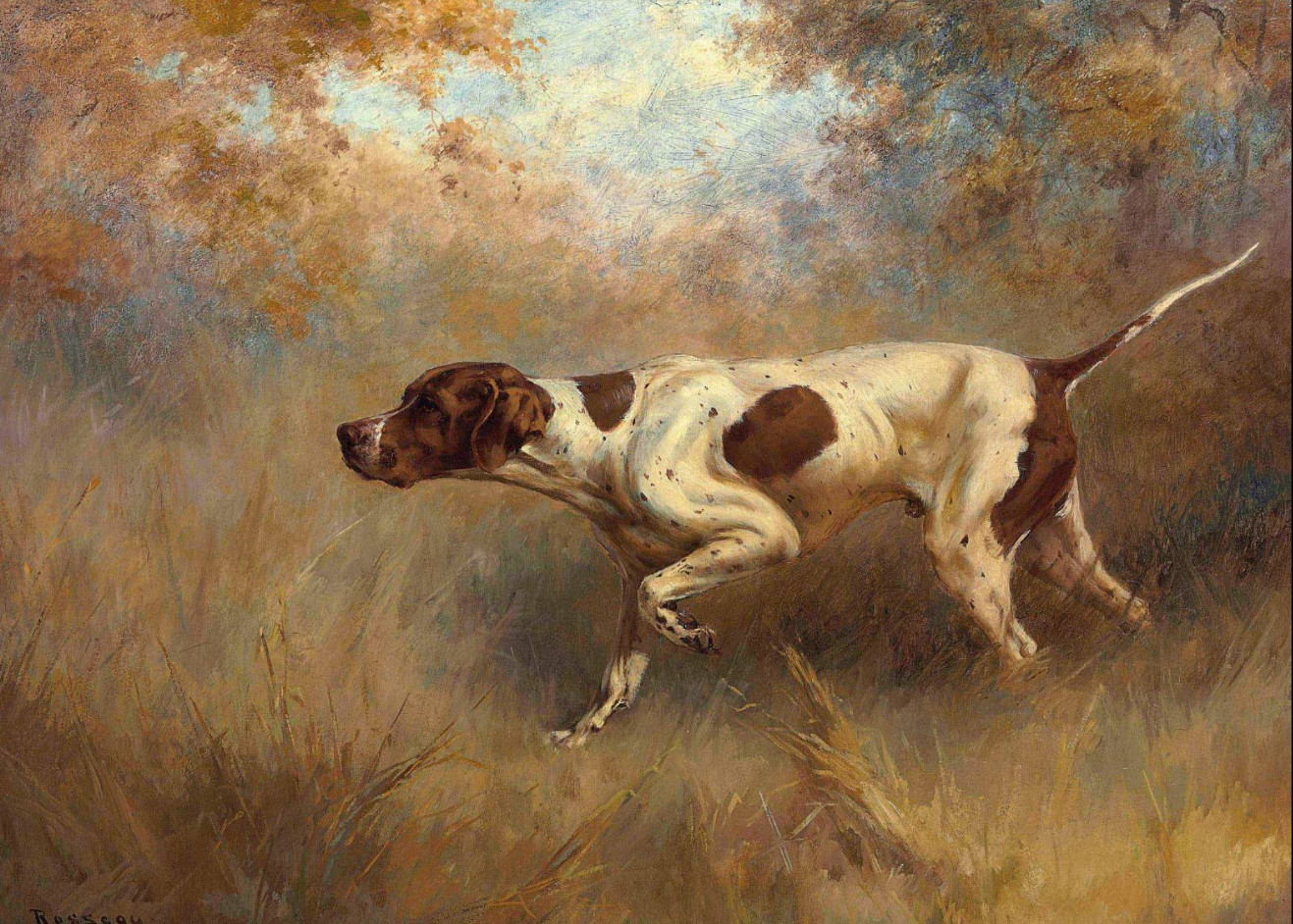 Oil painting percival leonard rosseau - Jura on Point nice dog in landscape art