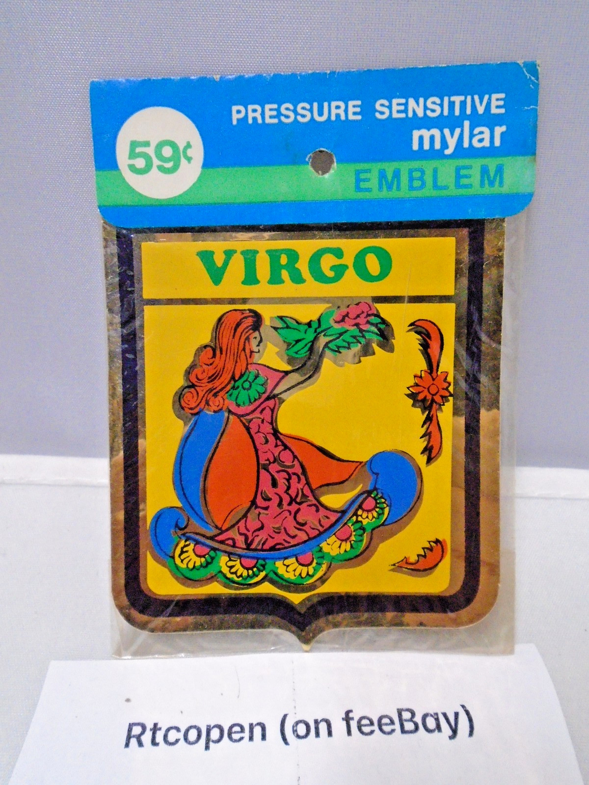 Vintage 1960s Pressure Sensitive VIRGO Zodiac Birth Sign Hippie Sticker 3\
