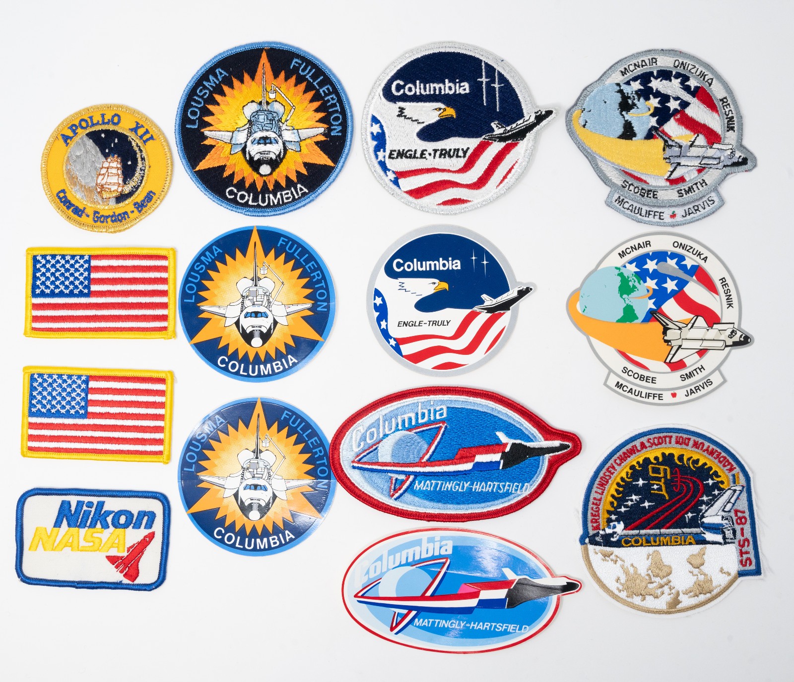 Lot of  1970s NASA Patches & Stickers Nikon Apollo 12 XII Columbia Challenger