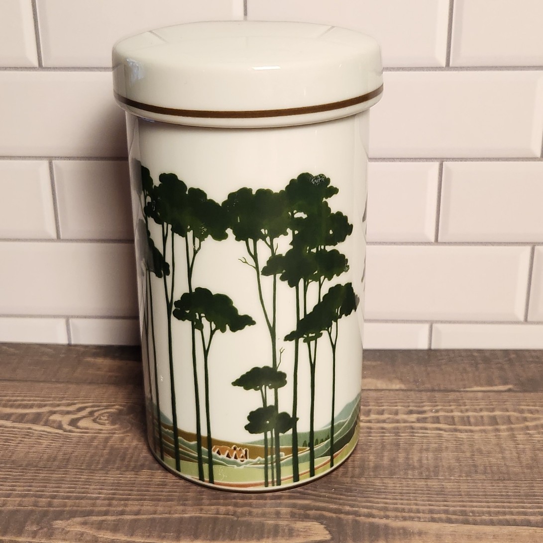Vintage 1979 Aramis Devin Ceramic Lidded Landscape Tree Canister Vintage 1979 Aramis Devin Ceramic Lidded Landscape Tree Canister