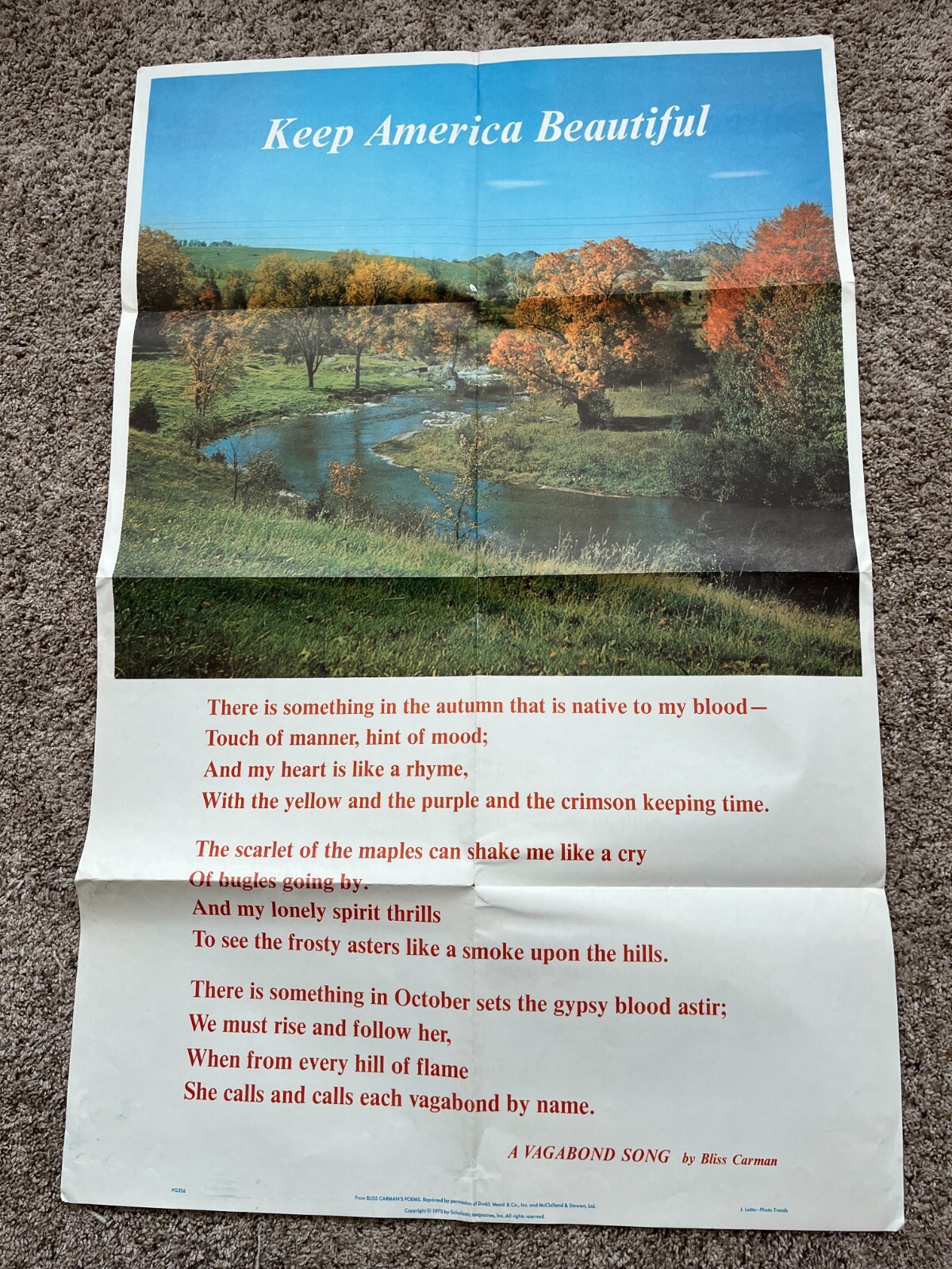 Vintage 1970 Keep America Beautiful Poem Lithograph Classroom Poster Scholastic