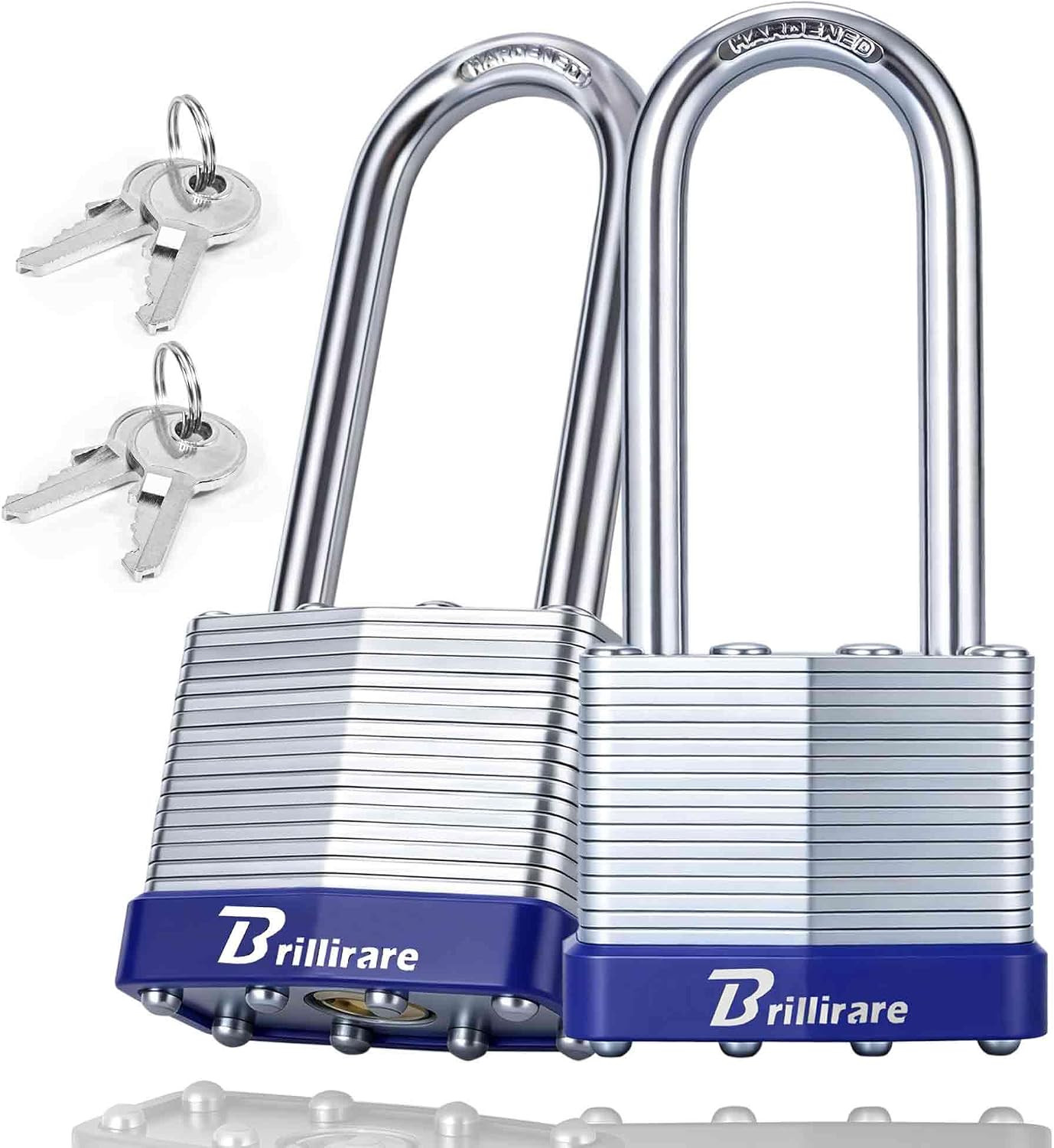 2 Pack Heavy Duty Padlock, Laminated Steel Keyed Lock with Extra Long 60MM