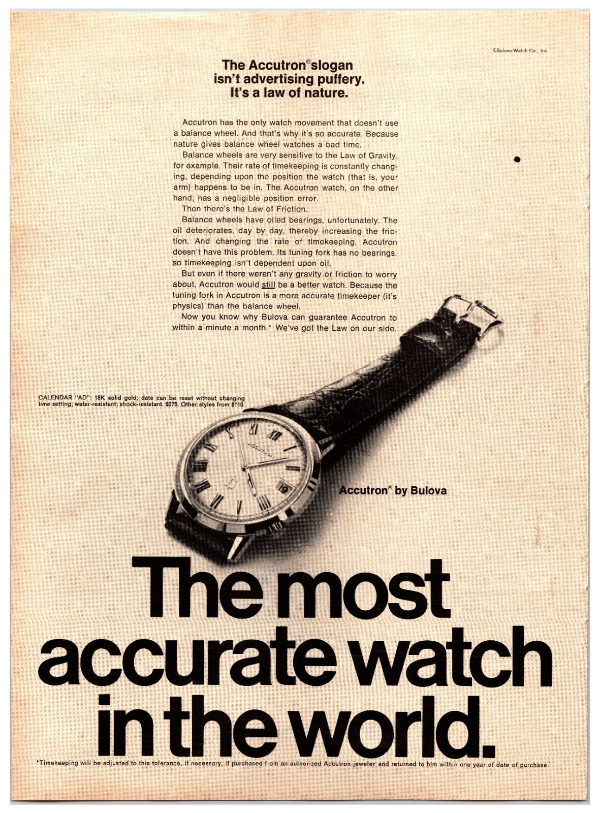 Vintage 1968 Accutron By Bulova Watch Original Print Ad (8in x 11) Advertisement
