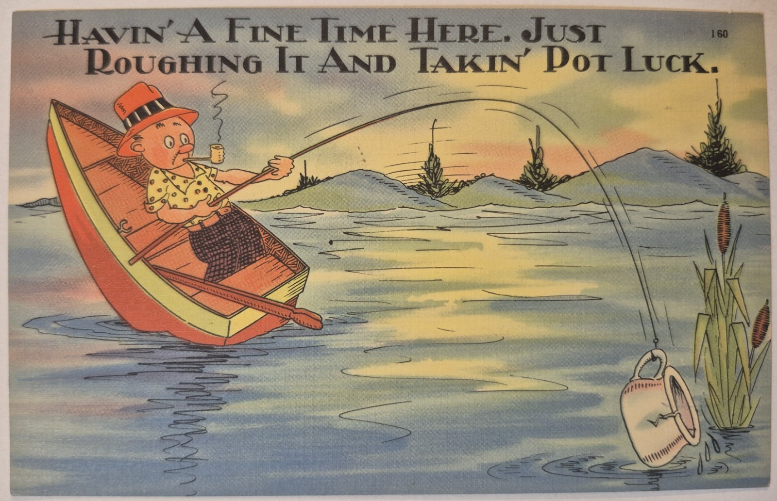 Vintage Postcard Comic Humor Fishing Catching Pot  AA116
