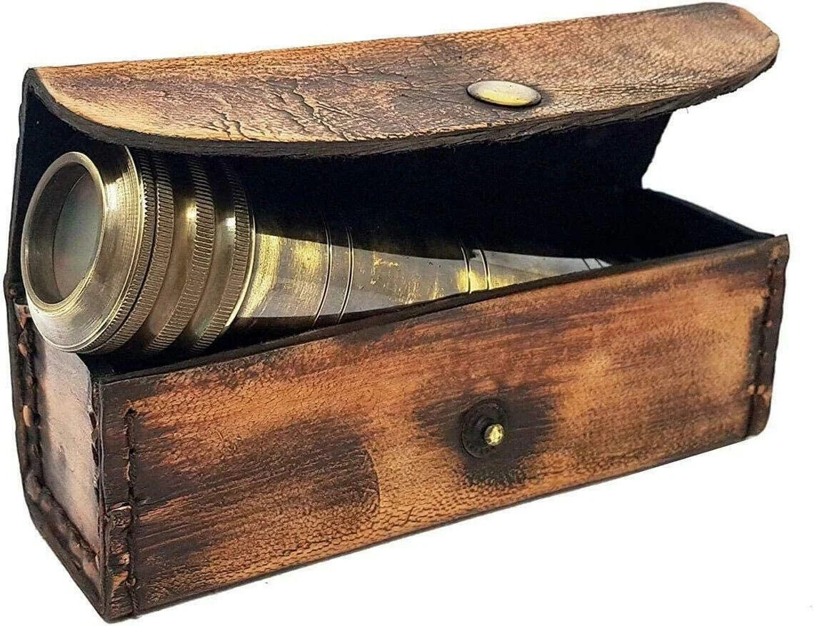 Brass Kaleidoscope With Leather Case Brown, Antique Traditional Working Gift Son Brass Kaleidoscope With Leather Case Brown, Antique Traditional Working Gift Son