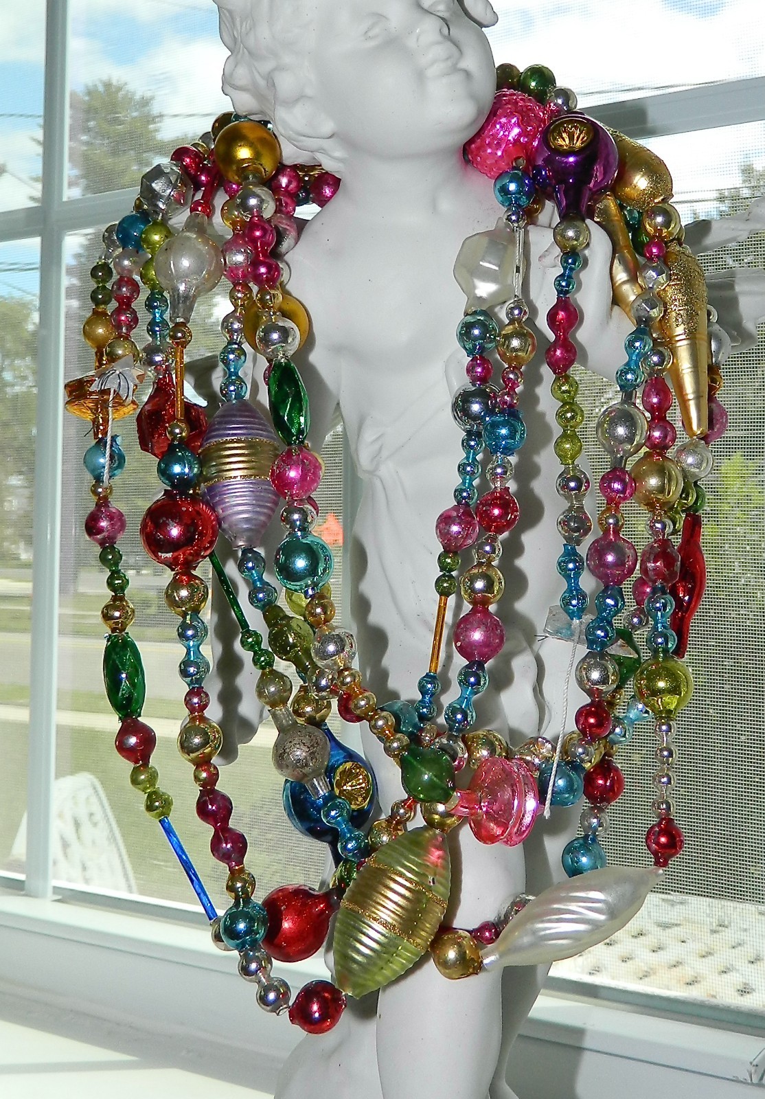 Vintage CZECH & Antique MERCURY GLASS Christmas BEAD Garland ORNAMENT 12 FT 10\