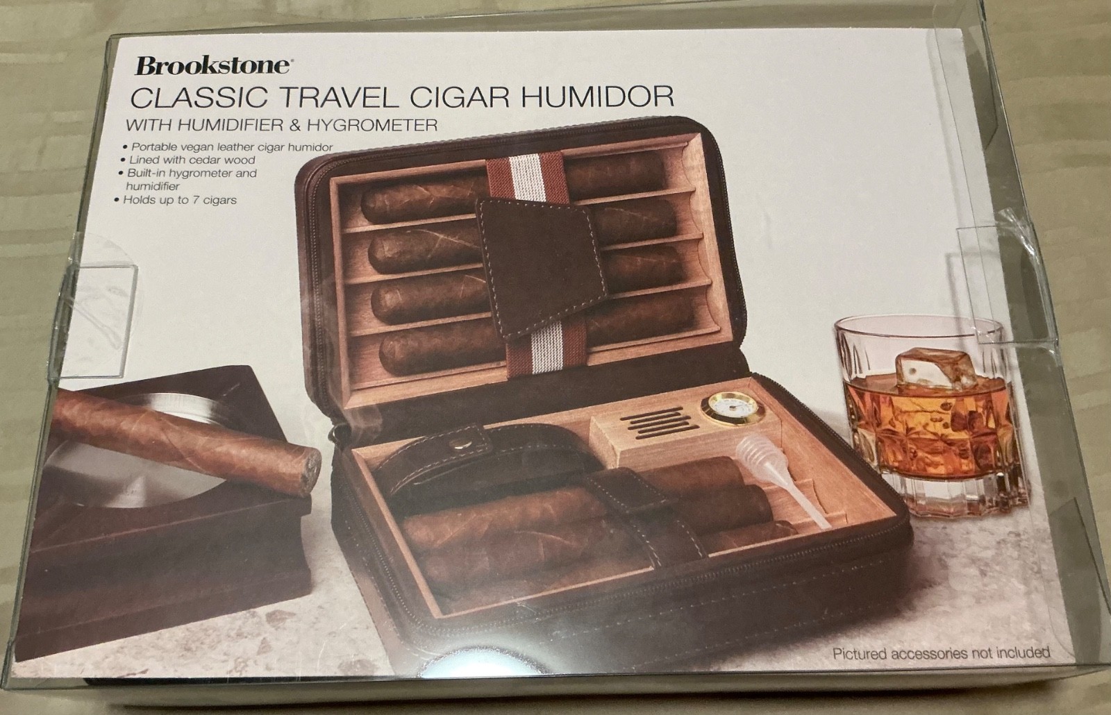 Brookstone Classic Travel Cigar Humidor With Humidifier & Hygrometer 7 Cigars Brookstone Classic Travel Cigar Humidor With Humidifier & Hygrometer 7 Cigars