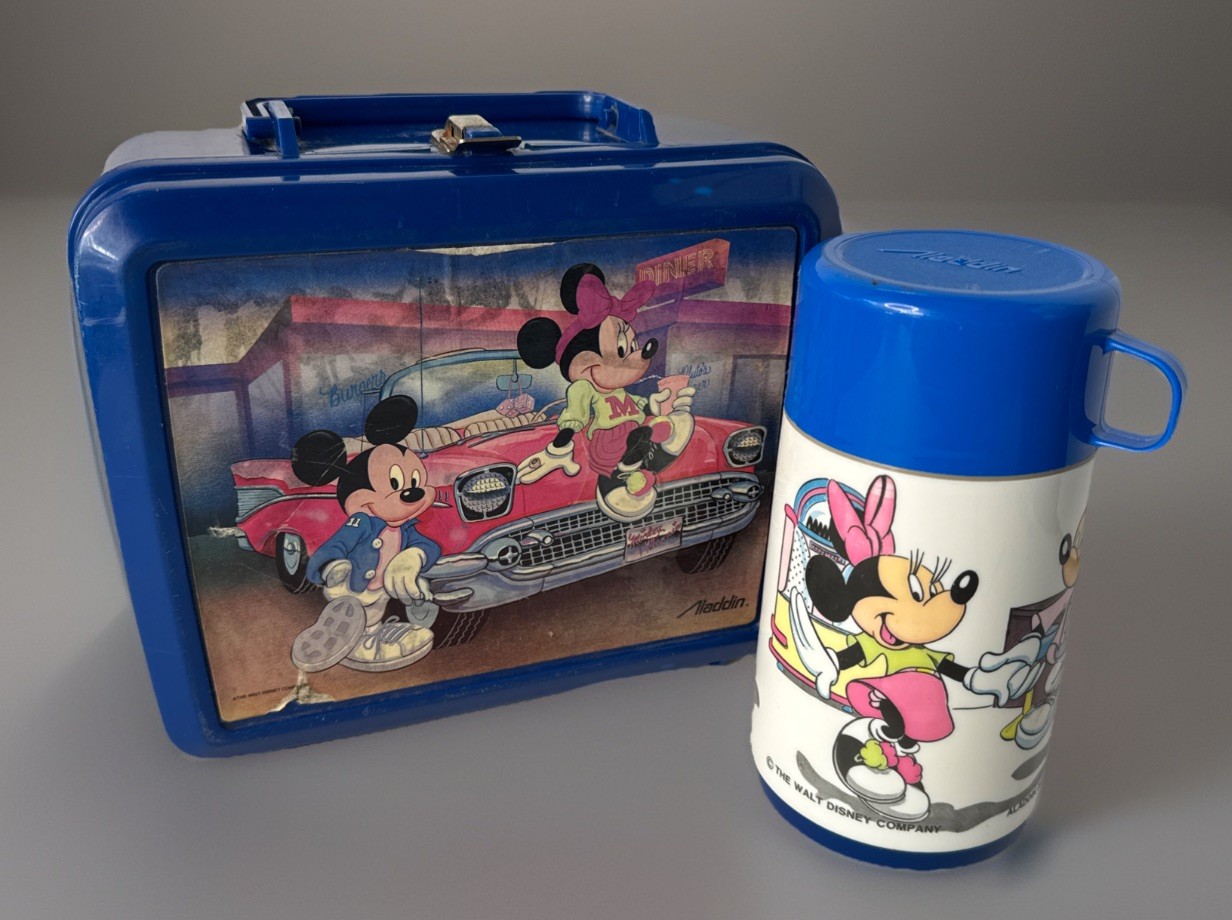 Vintage Alladin Mickey Mouse & Minnie Pluto\'s Diner Blue Plastic Lunch Box S4