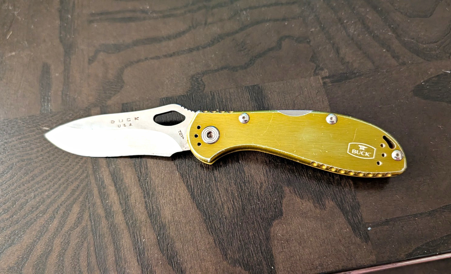 Buck 722 Spitfire Pocketknife Stainless Plain Drop Point Gold Aluminum Clip