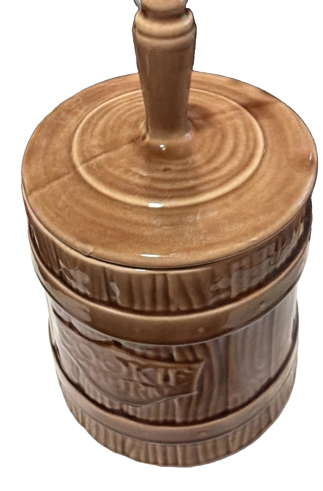 Vintage McCoy USA Brown Farmhouse COOKIE CHURN Cookie Jar w/Lid from the 1970's Vintage McCoy USA Brown Farmhouse COOKIE CHURN Cookie Jar w/Lid from the 1970's