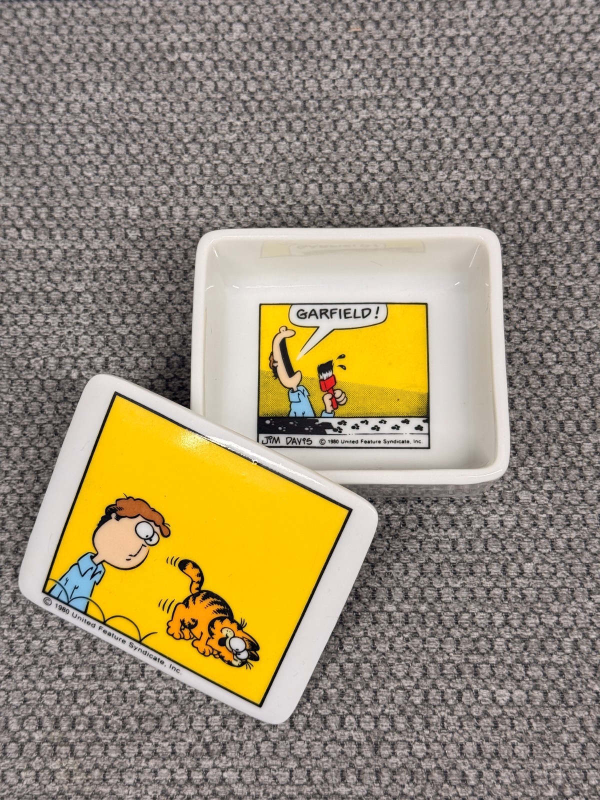 Vtg Enesco Garfield Trinket Box with Lid Cat Cartoon Jim Davis Jewelry Painting