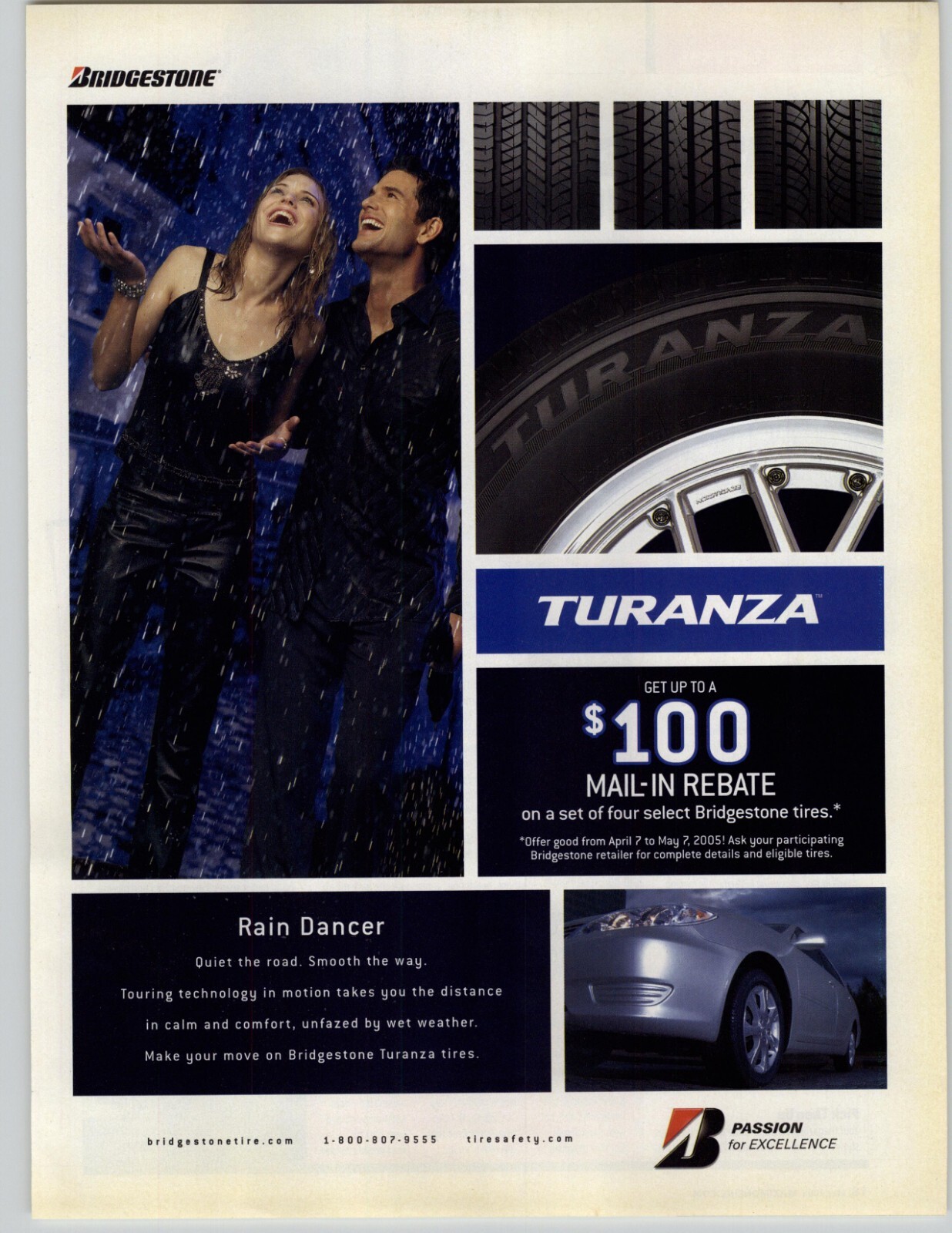 2005 Bridgestone Turanza Tires Vintage Print Ad Young Couple In The Rain Photo 