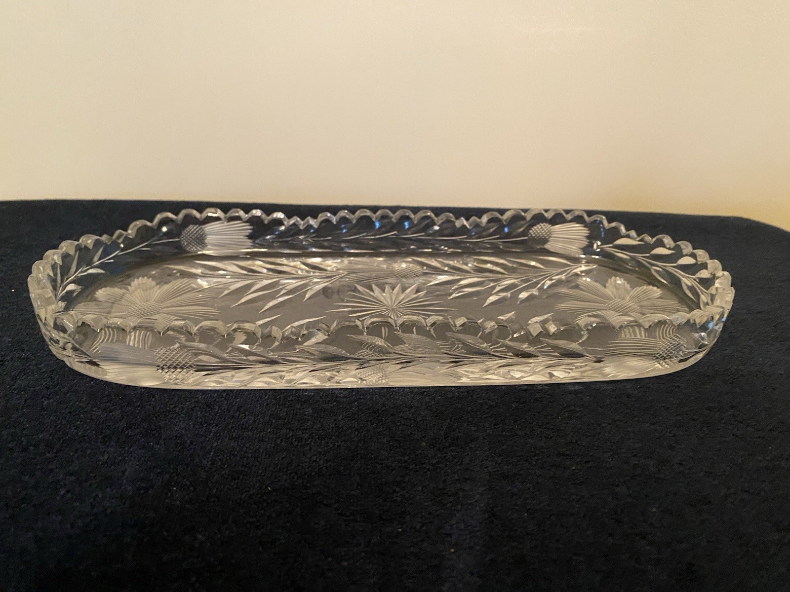 VINTAGE FLORAL CUT CRYSTAL VANITY  TRAY possibly Pairpoint 