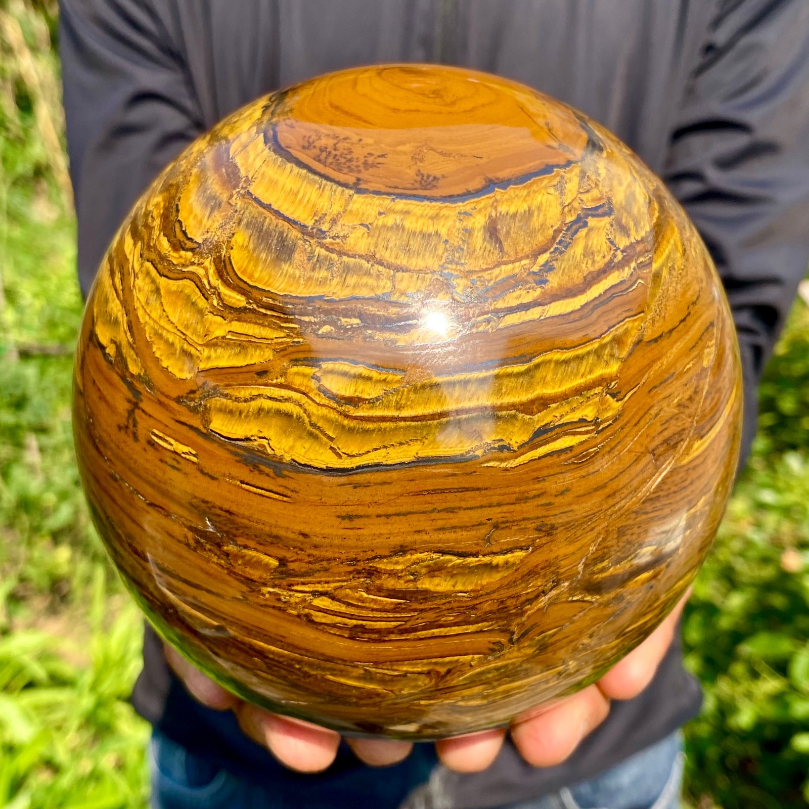 8.31LB Natural Large Gold Tiger’s Eye Stone Quartz Crystal Sphere Specimen Reiki