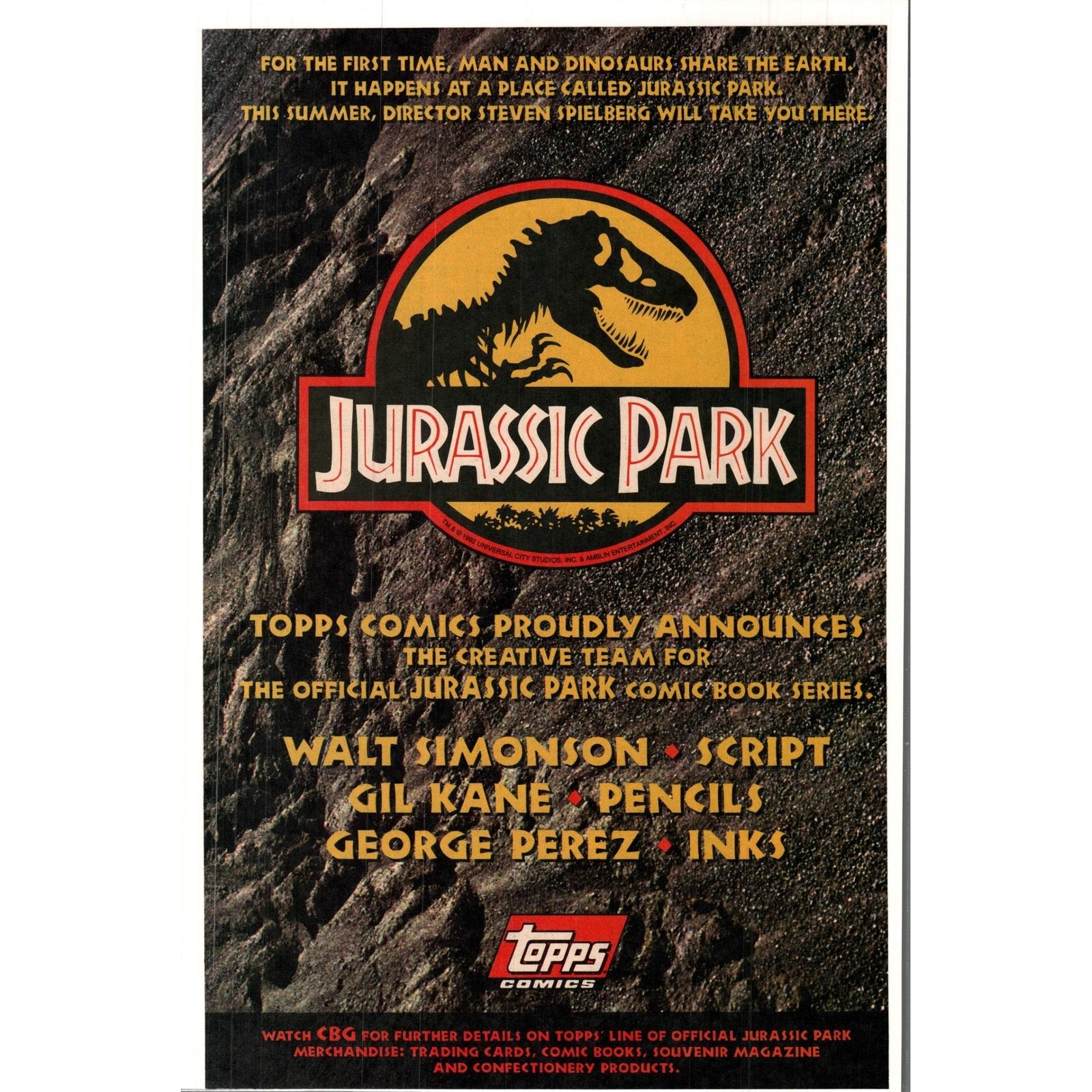 Vintage Printed Advert Jurassic Park Topps Comics Steven Spielberg Wall Art 1993