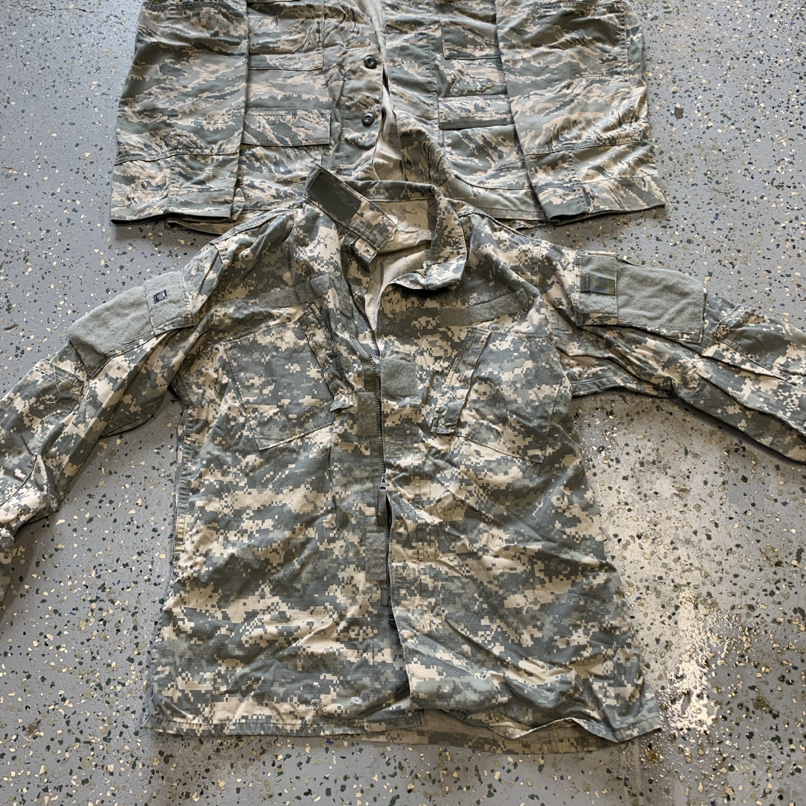 Vintage Two Army Combat Uniform Coats Camouflage Uninsulated