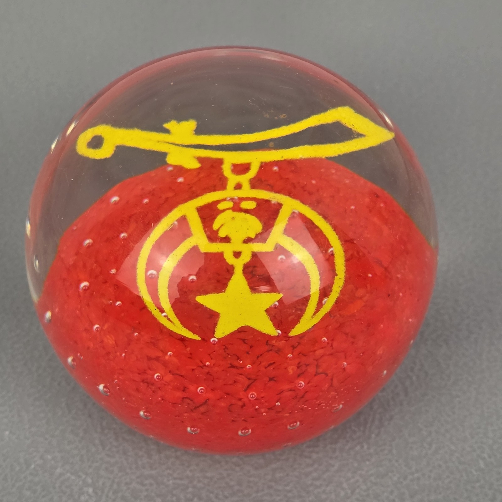 Vintage Gentile Glass Star City Masonic Shrine Grotto Emblem Paperweight Red