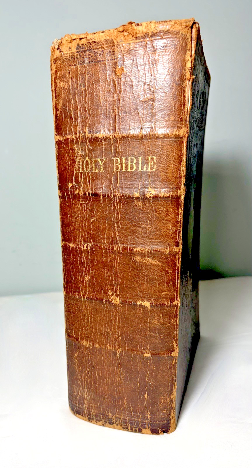 Antique 1867 Civil War Era Holy Bible Leather Bound American Society NY