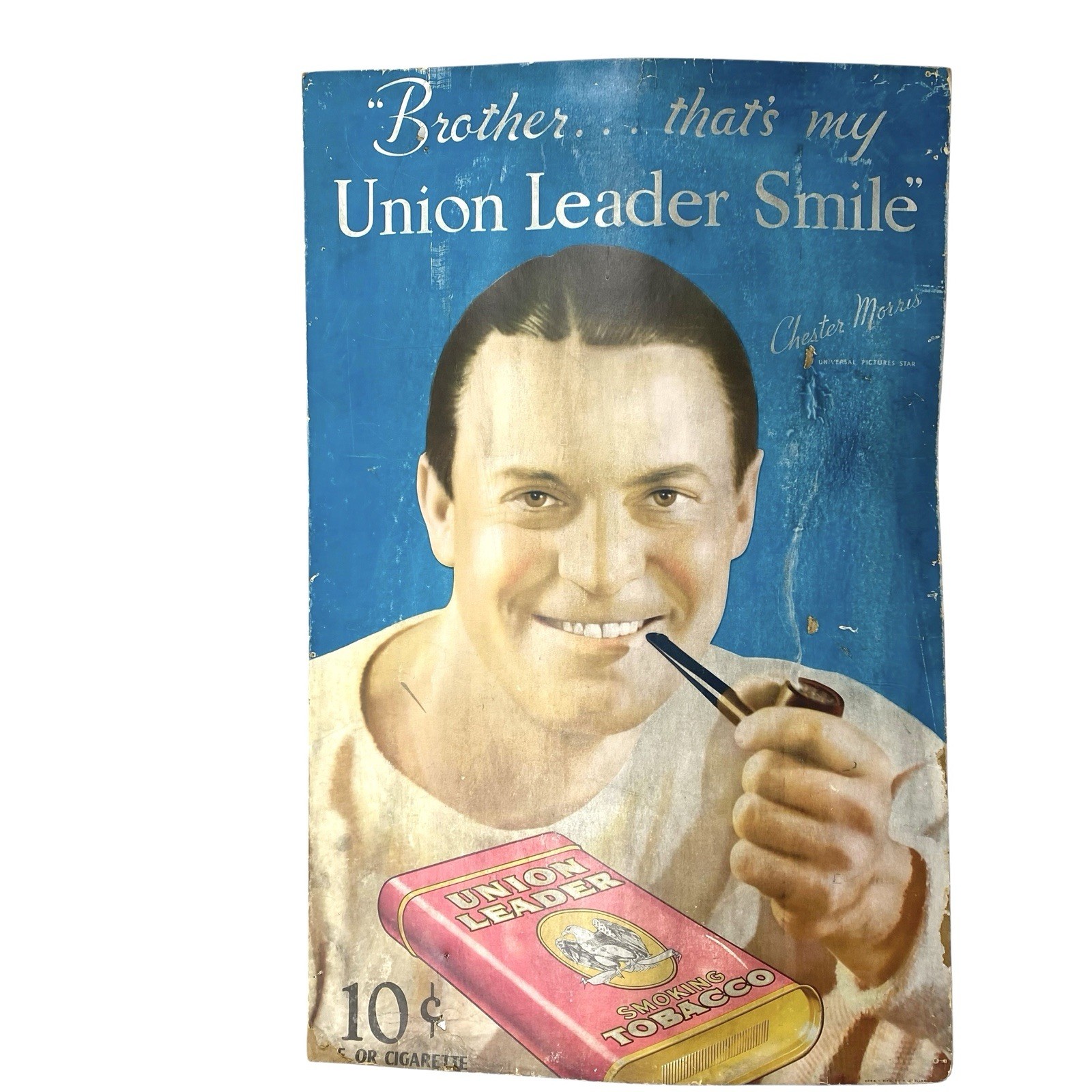 Antique Union Leader Tobacco Stand Up Advertising Poster Chester Morris Rare