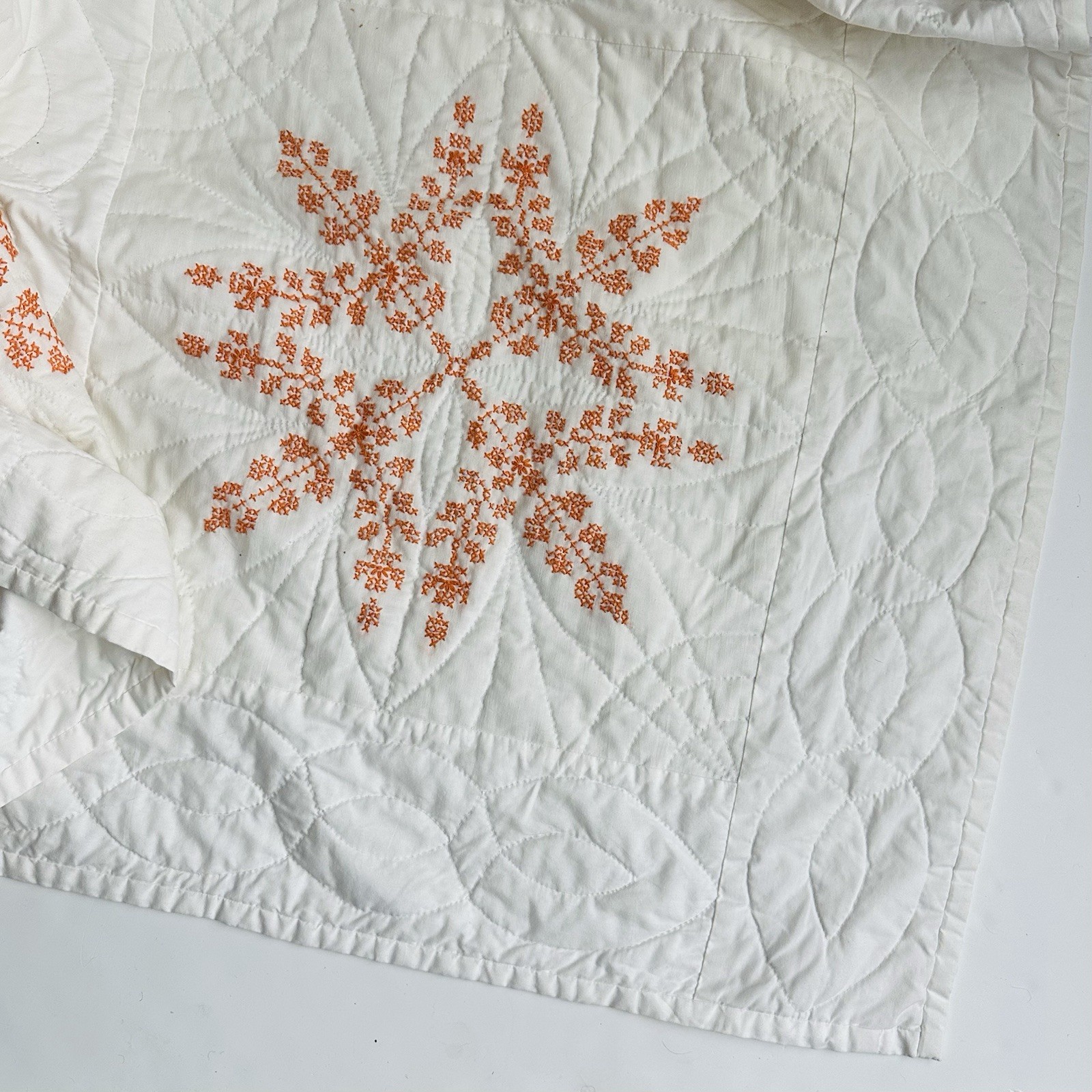 Vintage Handmade Cross Stitch Lap Quilt 70” X 49\