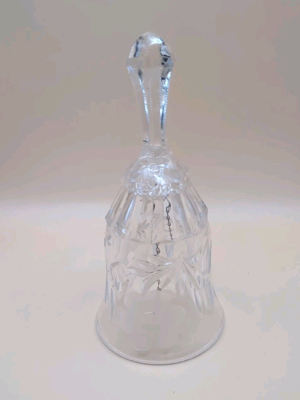 Crystal Bell Clear with Etched Flower Design Vintage Heavy Piece 7-½” Tall C-2