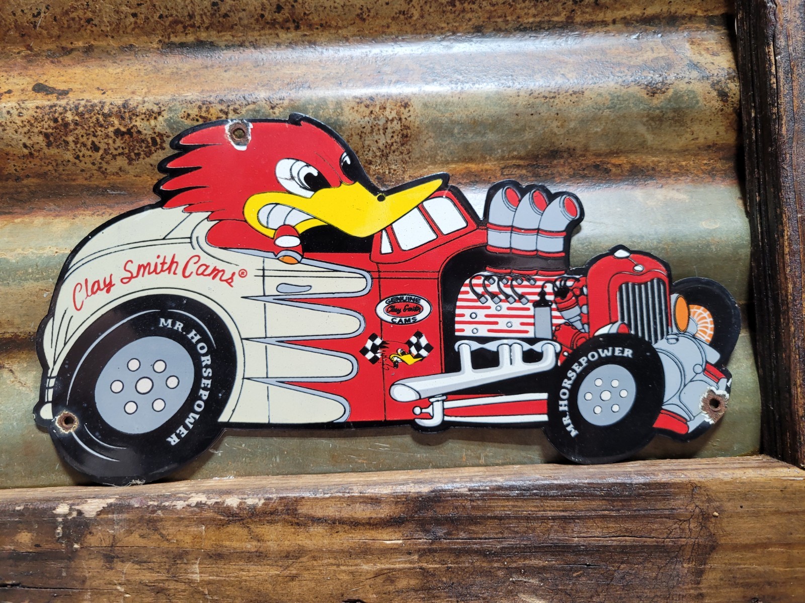 VINTAGE CLAY SMITH CAMS PORCELAIN SIGN OLD CAMSHAFT ENGINE RACE CAR PARTS AUTO
