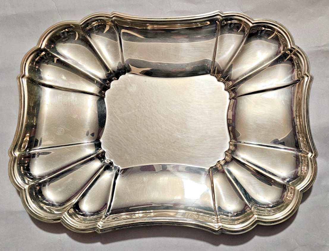 Antique 1920s Silverplate Rectangular Serving Platter Scalloped Gadrooned