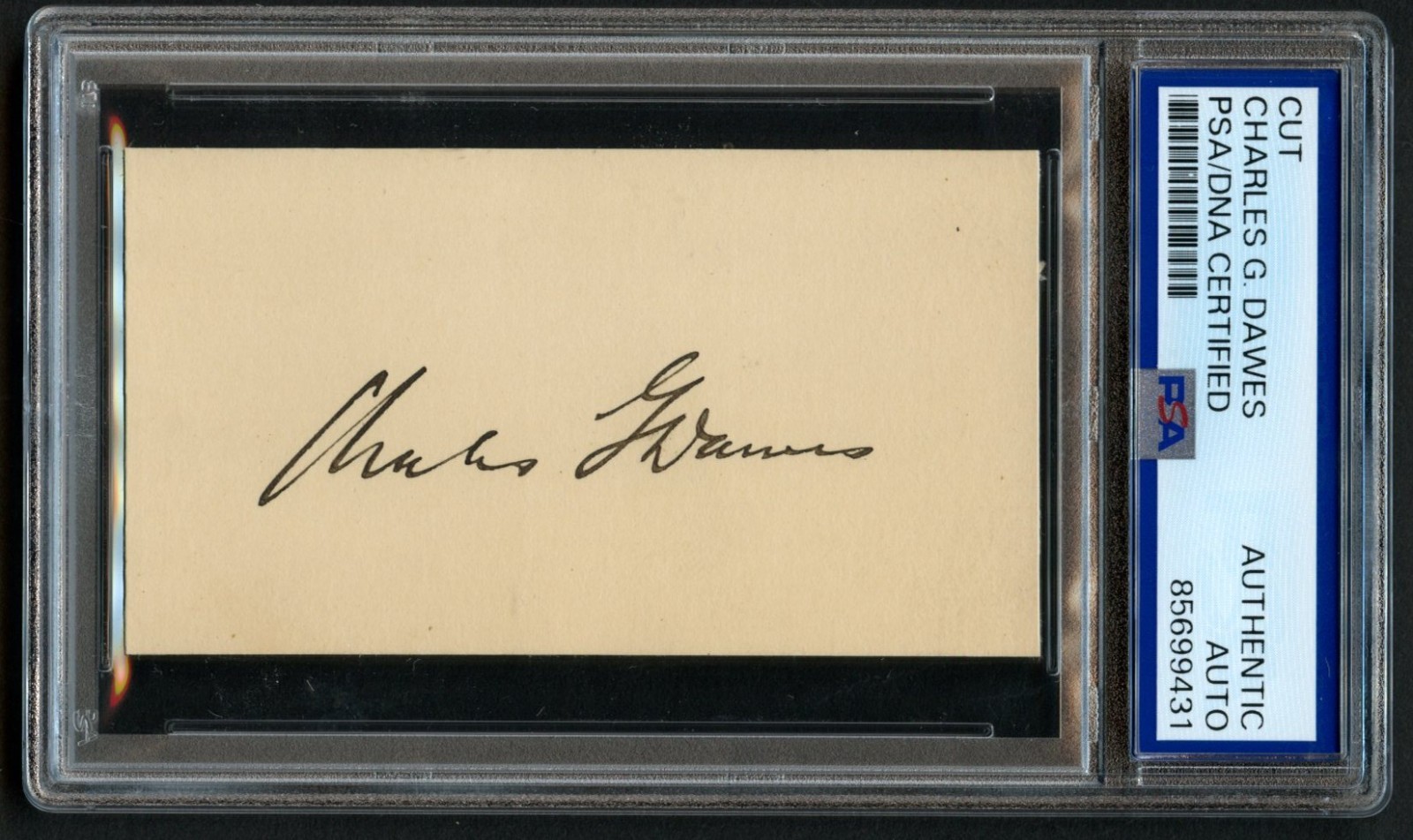 Charles G Dawes d1951 signed autograph 2.5x4 Cut Vice President USA PSA Slabbed