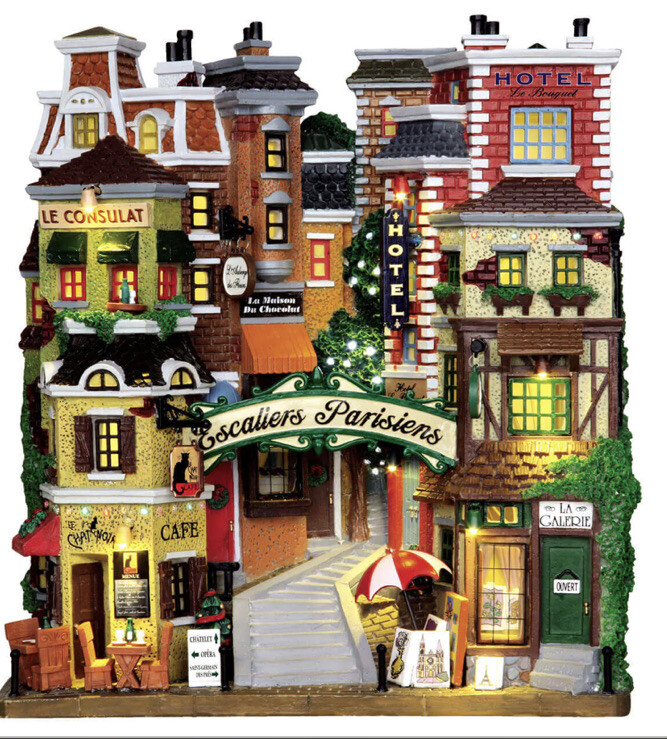 LEMAX Parisian Stairs Holiday Village -Lighted Facade